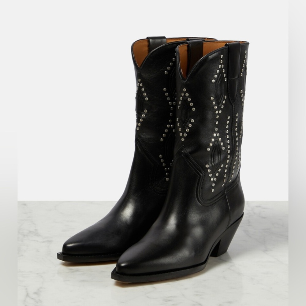 Isabel Marant Dahope embellished leather cowboy boots 37 NIB studded